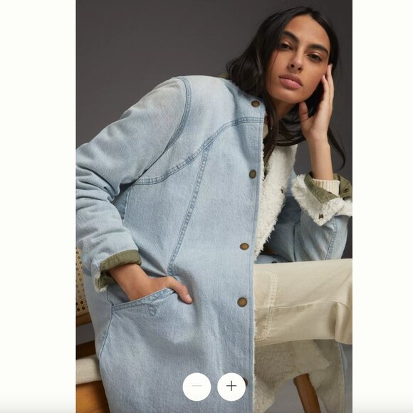 Anthropologie Pilcro Reversible Sherpa Denim Duster Coat Size Small - Picture 3 of 11